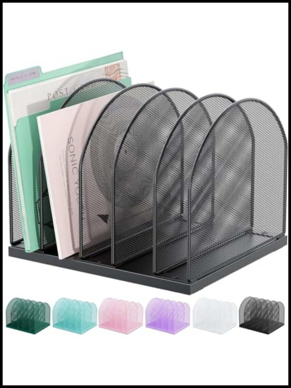 Desktop File Organizer 5 Compartment Mesh Steel Office Desk Storage
